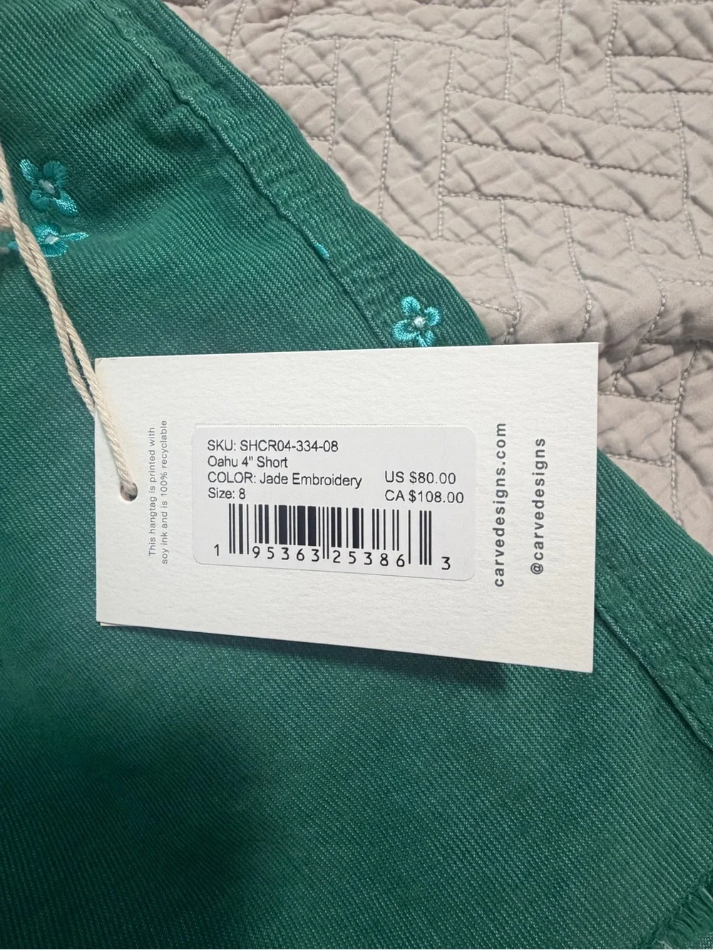 Carve Designs Oahu 4" Jade Embroidered Shorts - Picture 3 of 4